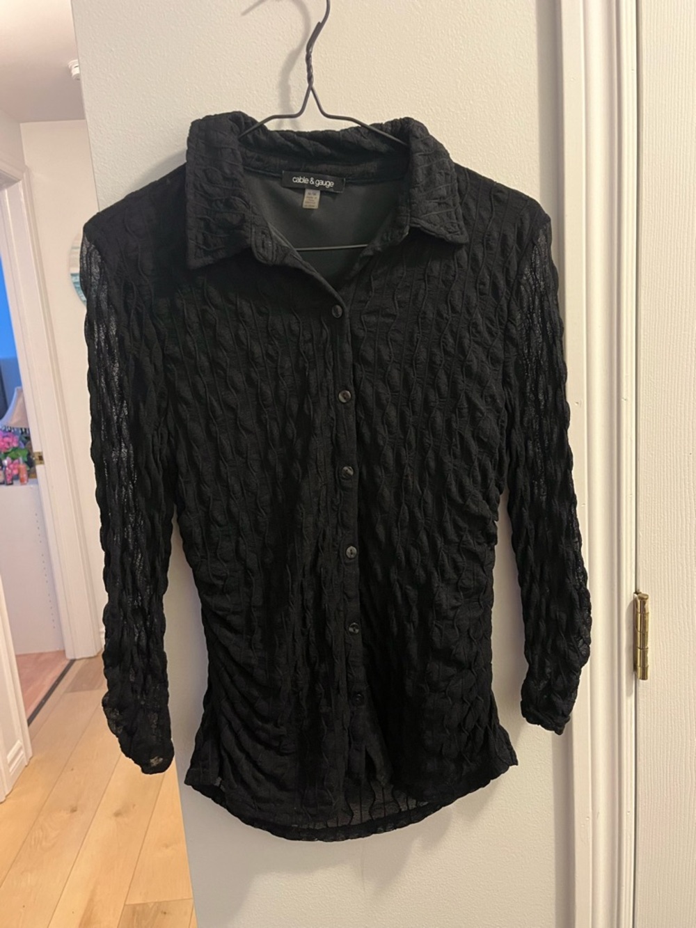 Cable & Gauge Black Textured Long-Sleeve Button-Up Shirt